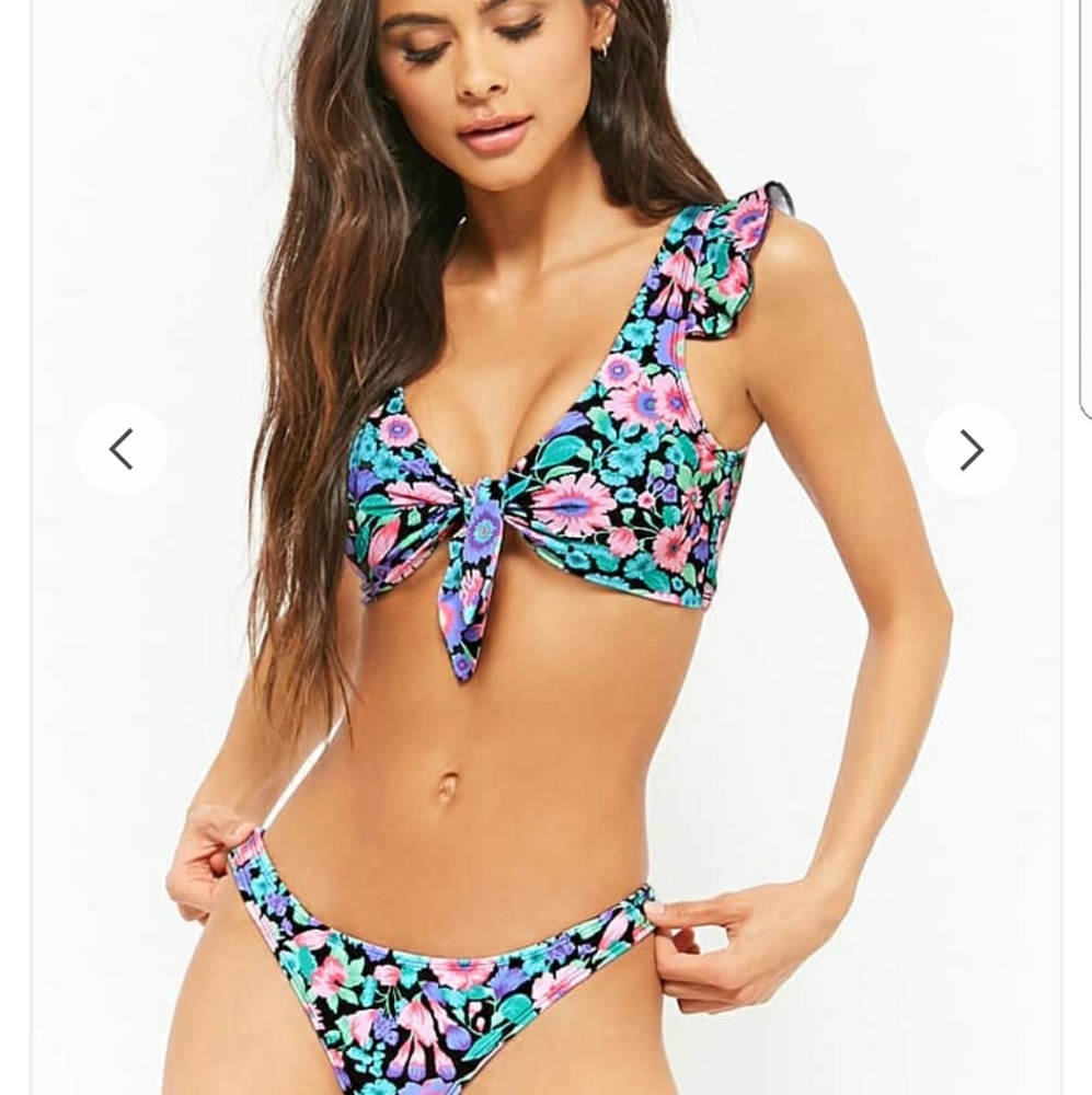 Motel Brand Ruffle Floral Bikini Two Piece Set